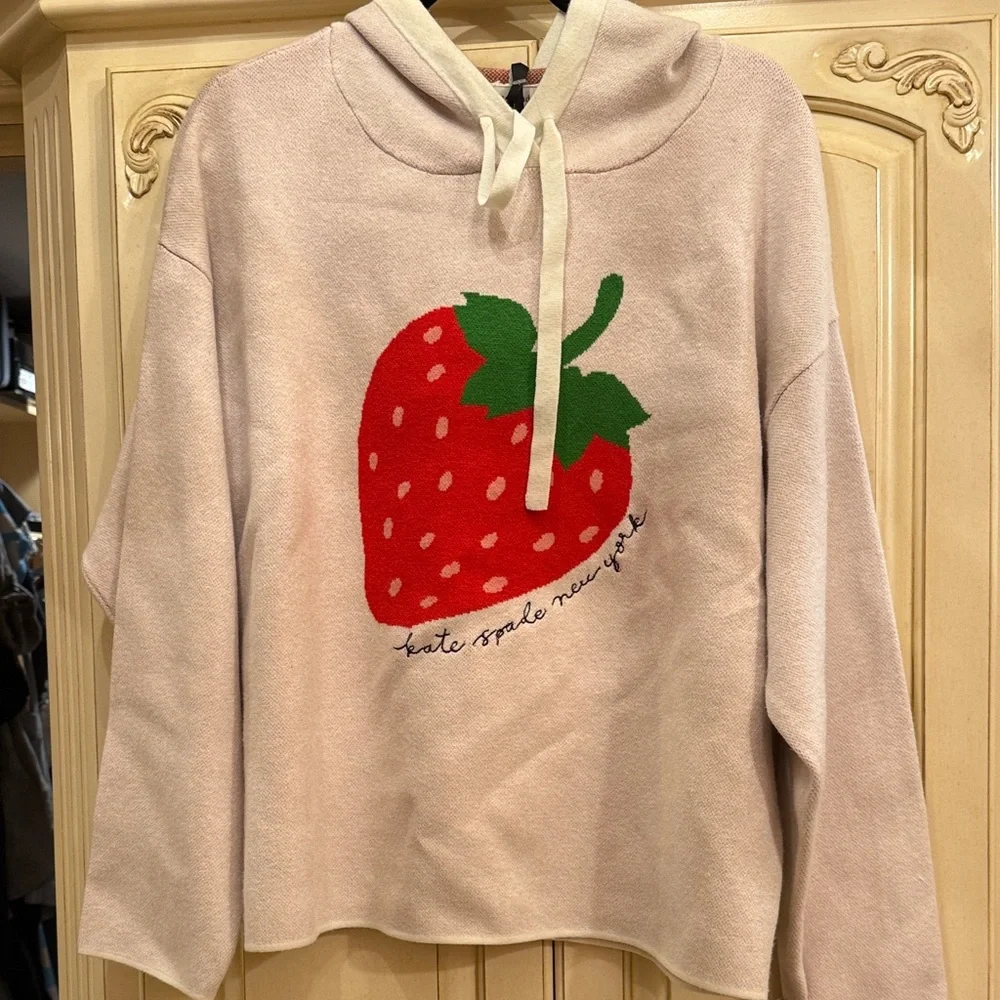 NWT Kate Spade Cream Hoodie with Strawberry Design. - Picture 1 of 4